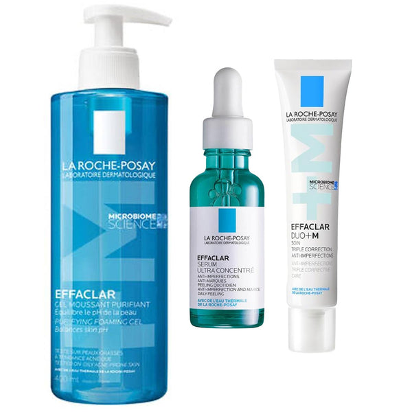 La Roche-Posay Breakout-Fighting Set- High Strength: Effaclar Micro-Peeling Cleanser, Anti Blemish Serum & SPF50+