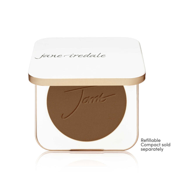 Jane Iredale compact powder in a clear case on a white background