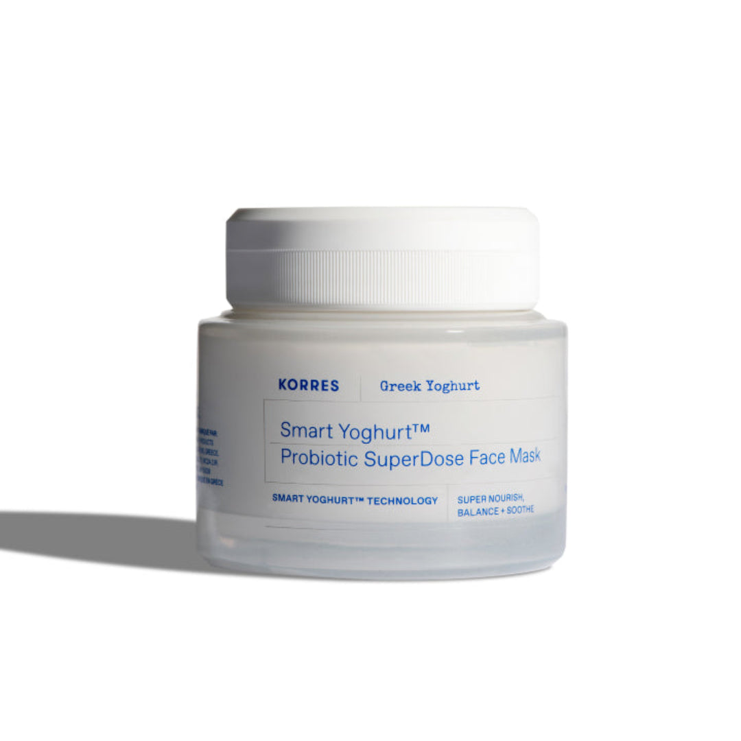Korres Smart Yoghurt Probiotic SuperDose Face Mask jar on a white background
