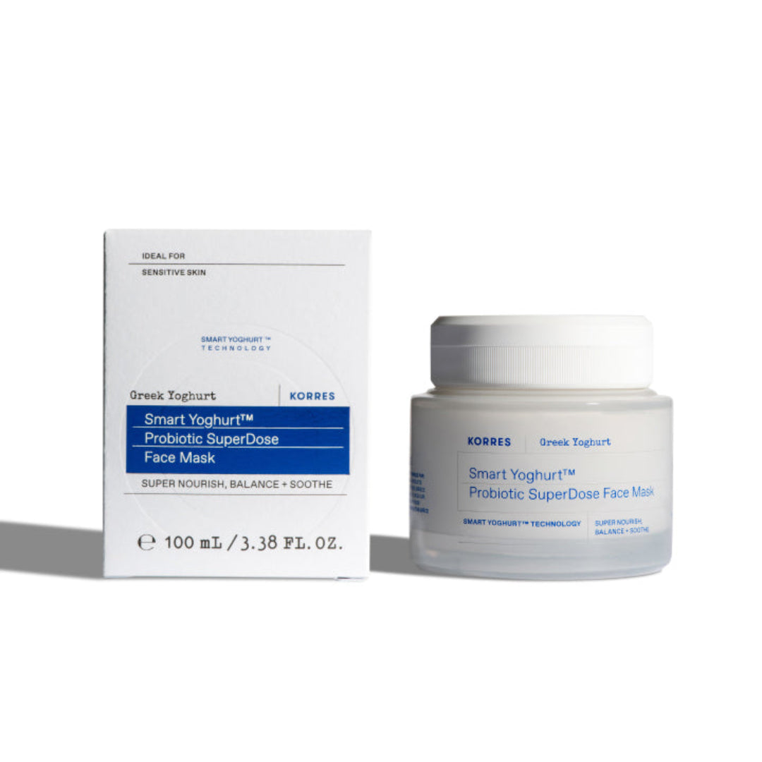 Korres Smart Yoghurt Probiotic SuperDose Face Mask packaging on a white background
