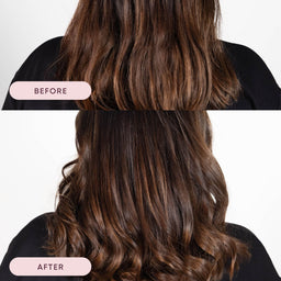 Before and after comparison of wavy hair with 'Before' and 'After' labels.
