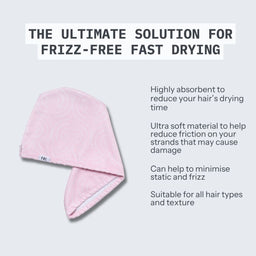Pink hair towel with text on a gray background