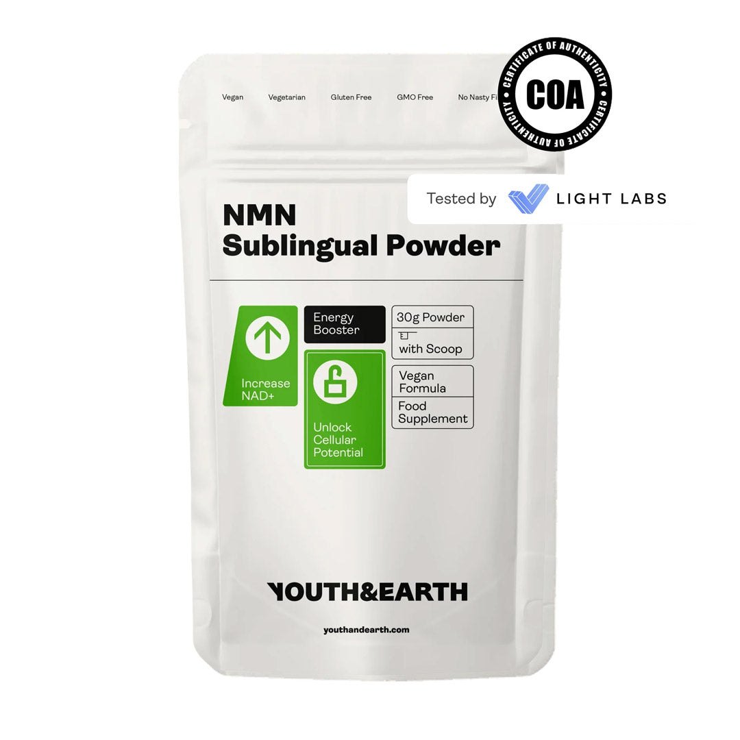 NMN Sublingual Powder package by Youth&Earth on a white background