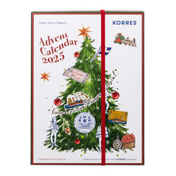 Korres Advent Calendar 2025 with a Christmas tree design on a white background