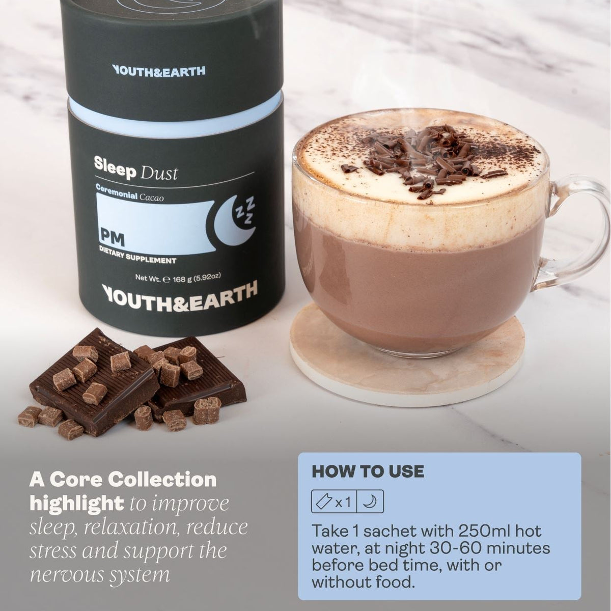 Youth & Earth PM Sleep Dust Ceremonial Cacao 150g