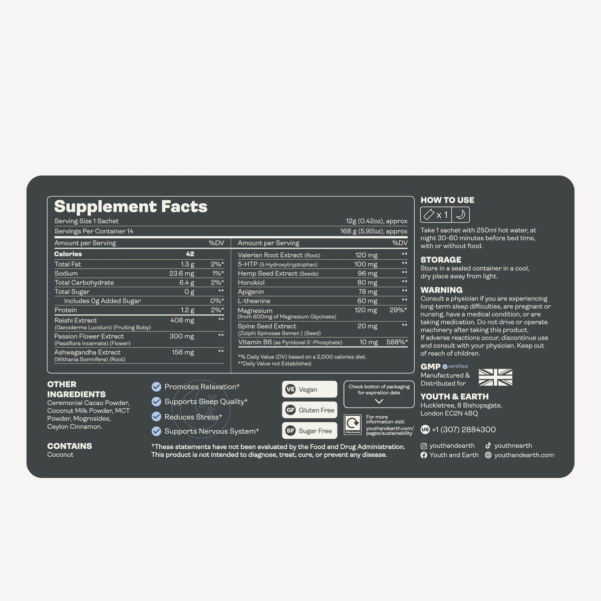Youth & Earth PM Sleep Dust Ceremonial Cacao 150g