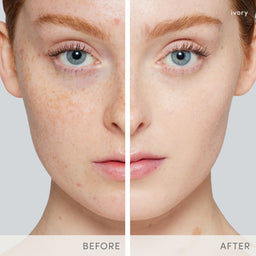 Before and after comparison of a person's face with visible skin texture changes.