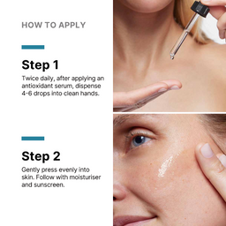 Instructions on how to apply a skincare product with close-up of application.