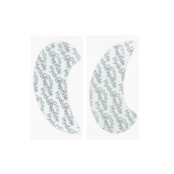 Two clear eye patches with text on a white background