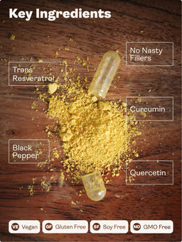 Capsule with key ingredients on a wooden surface