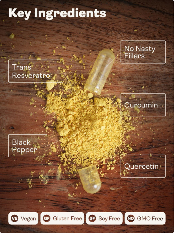 Capsule with key ingredients on a wooden surface