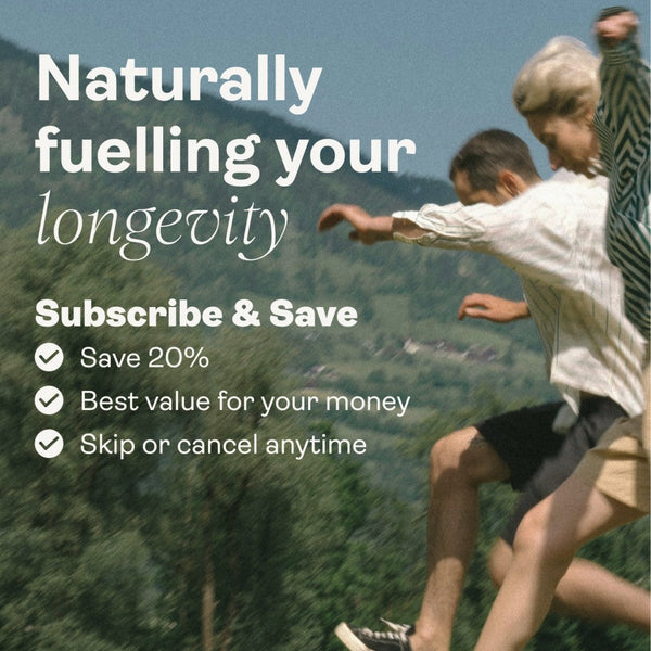 Two people running in a scenic outdoor setting with promotional text overlay.
