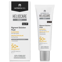 Heliocare 360 Pigment Solution Fluid sunscreen packaging on a white background