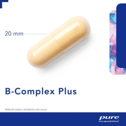 B-Complex Plus capsule with size indication and brand name on a white background