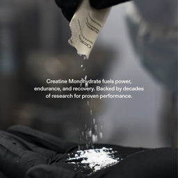 A creatine sachet getting poured into a scientists hand with overlay text of the benefits. 