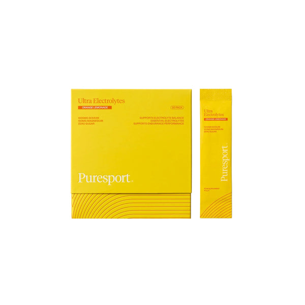 Yellow Puresport electrolyte packaging on a white background