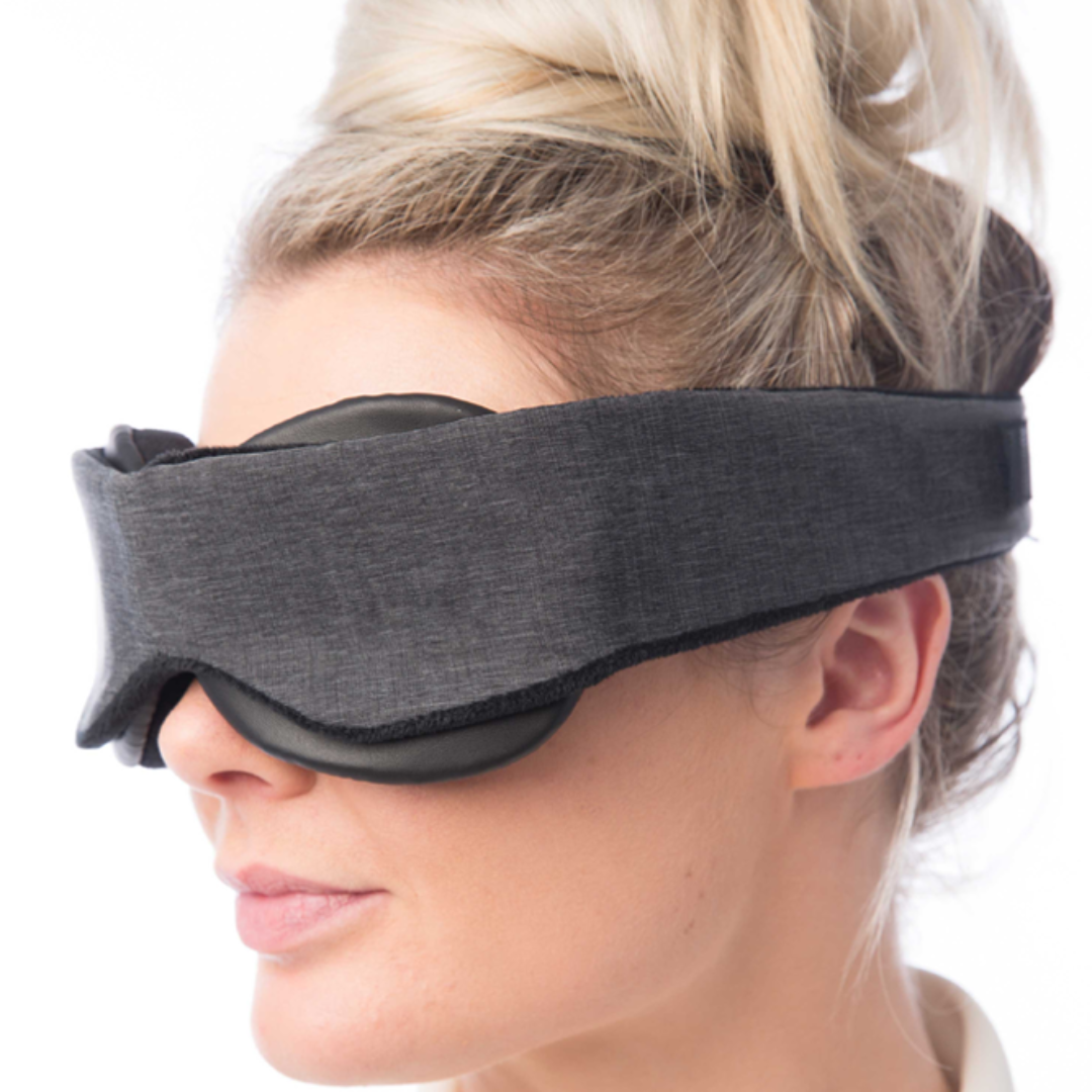 Woman Wearing Classic Blackout Sleep Mask Side View