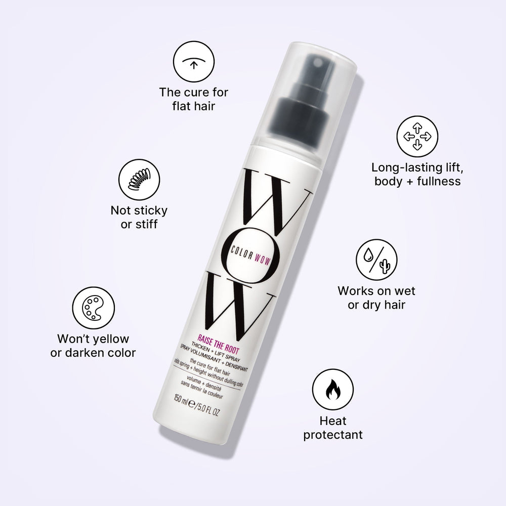 Information:  the cure for flat hair, not sticky or stiff, wont yellow or darken colour, long lasting lift, body and fullness, works on wet or dry hair and heat protectant 