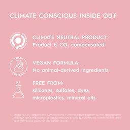 Product label with climate conscious features on a pink background