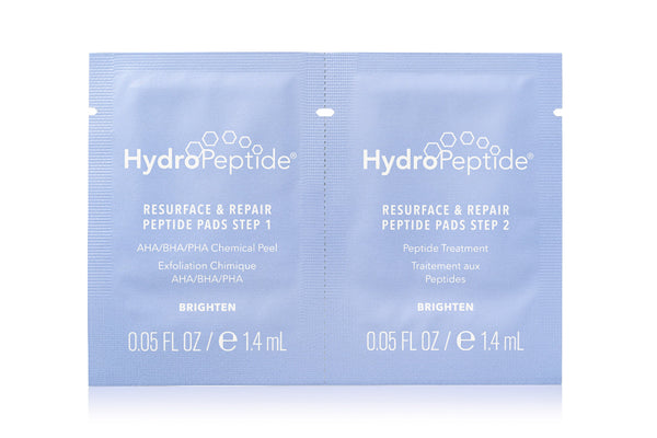 HydroPeptide resurface and repair peptide pads packaging on a white background