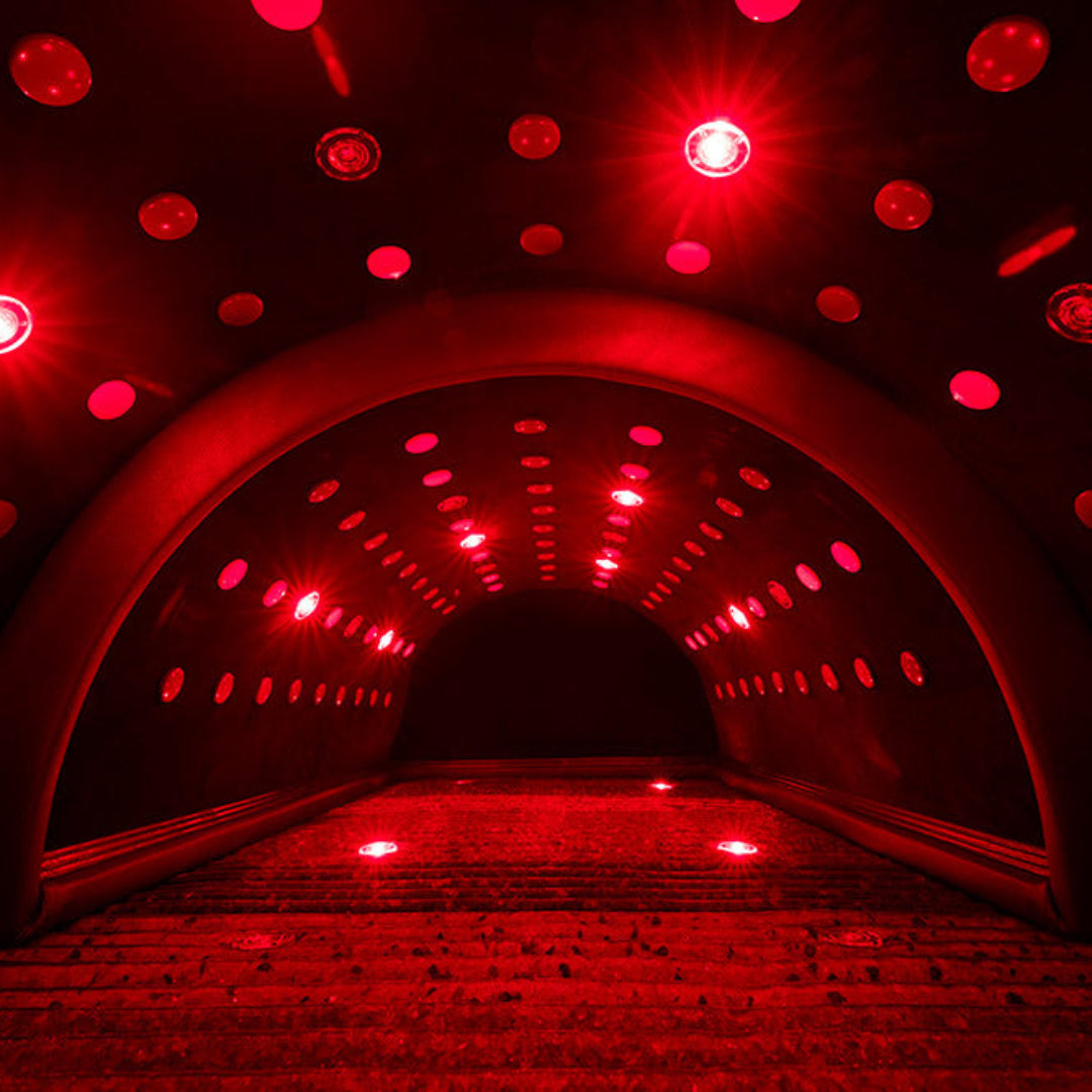 Inside of the Infrared PEMF Sauna Dome showing Red Lights