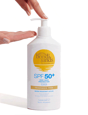 Bondi Sands SPF 50+ Fragrance Free Sunscreen Pump applied to a hand