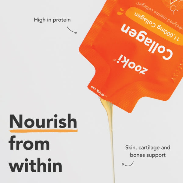 Zooki Super Strength Marine Collagen 11,000mg, Mango Peach Flavour - 14x18.5ml sachets