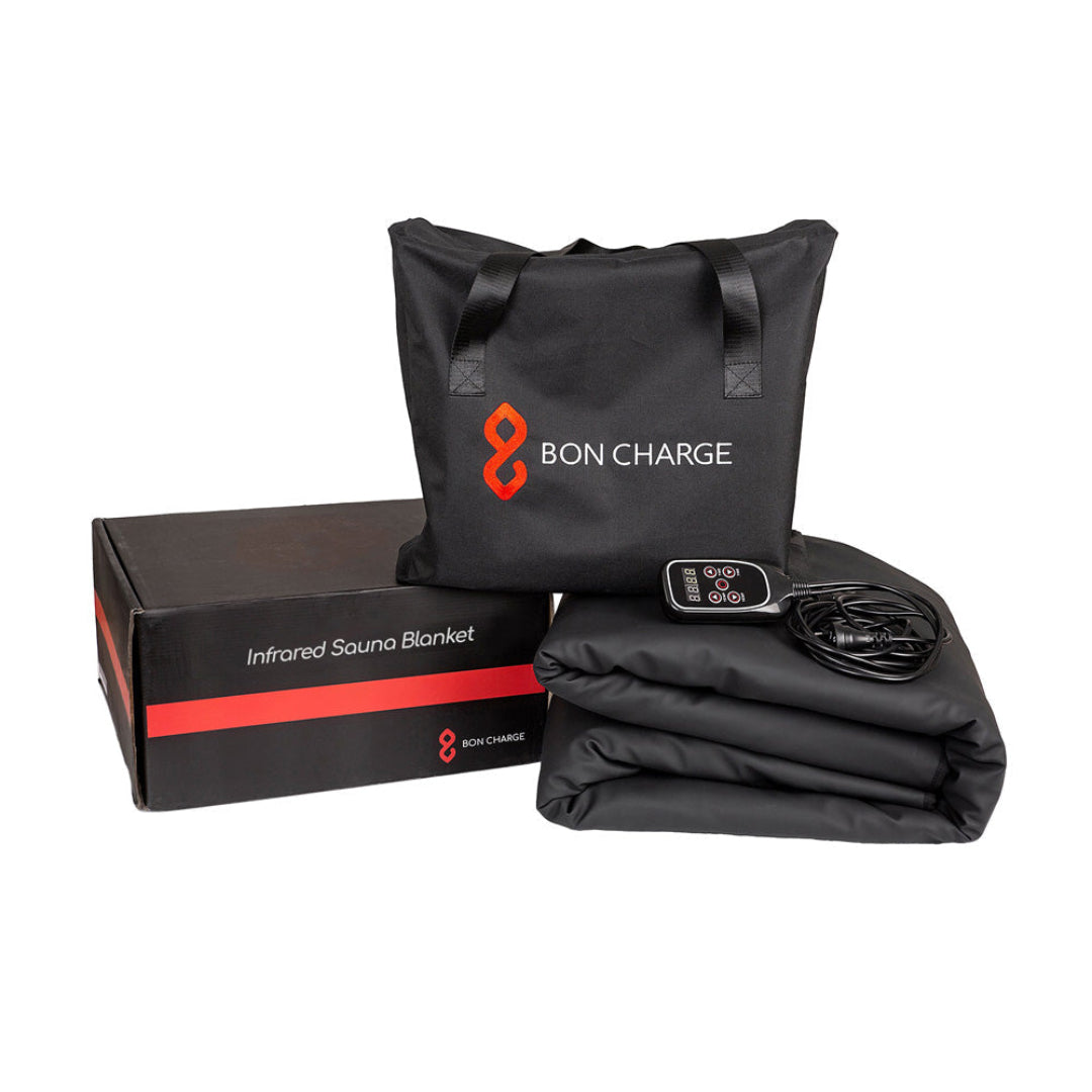 Infrared sound blanket with packaging and remote control on a white background