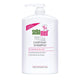 Sebamed shampoo bottle on a white background