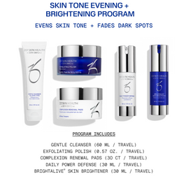 A promotional product graphic for a skincare program showing five Dr. Sodo Skin Health products on a white background with blue text.