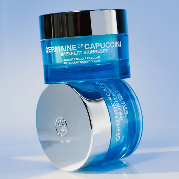 Germaine de Capuccini skincare product on a light blue background