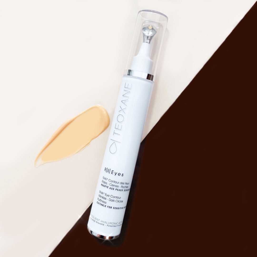 a Teoxane (Teosyal) Cosmeceuticals Advanced Filler Eyes Contour next to a smear of texture