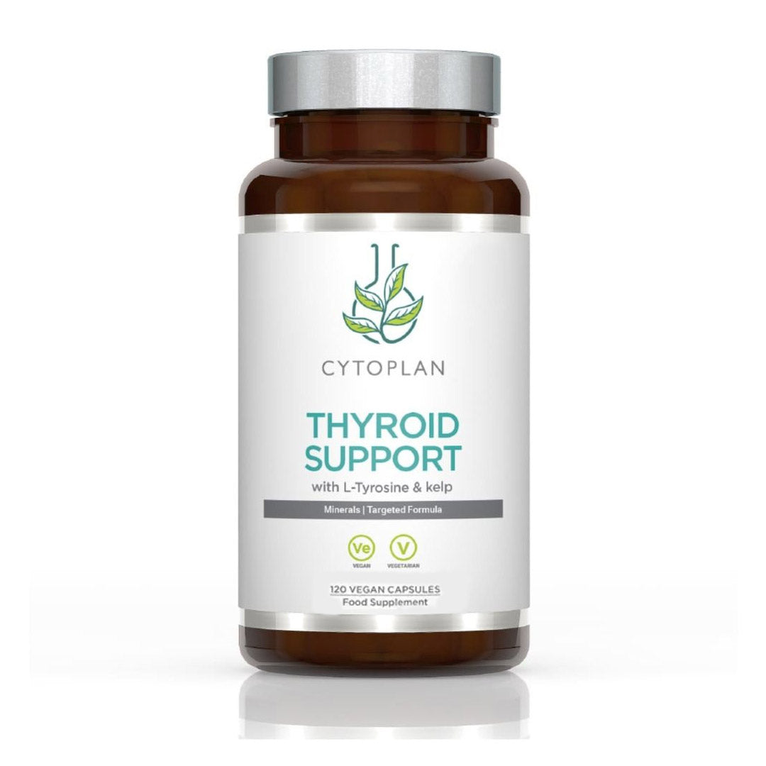Supplement bottle labeled 'Thyroid Support' by Cytoplan on a white background