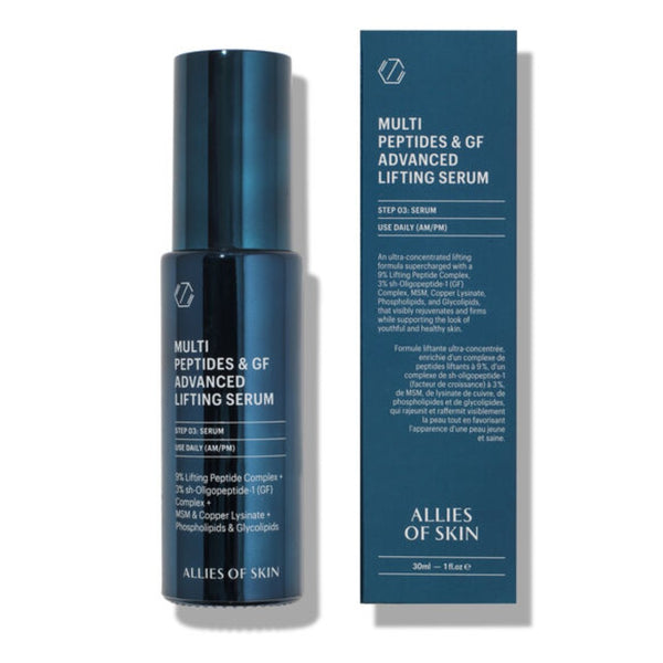 Allies of Skin Multi Peptides & GF Advanced Lifting Serum and packaging