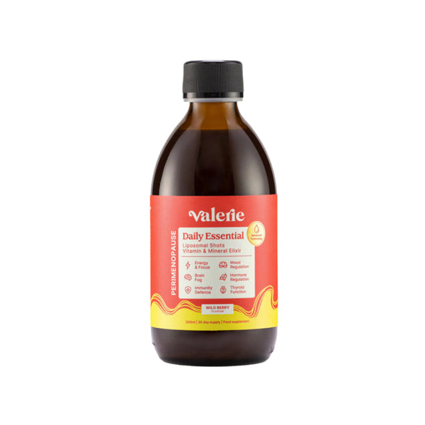 Bottle of Valerie Daily Essential on a light beige background