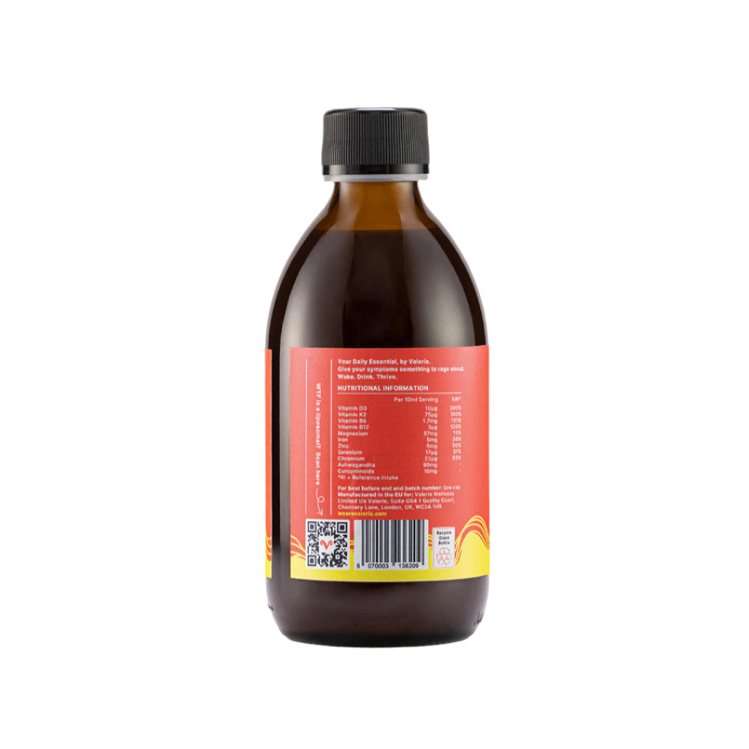Bottle with a red label on a white background