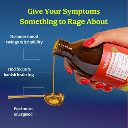 Hand holding a bottle of 'Valerie' supplement with text on a blue background