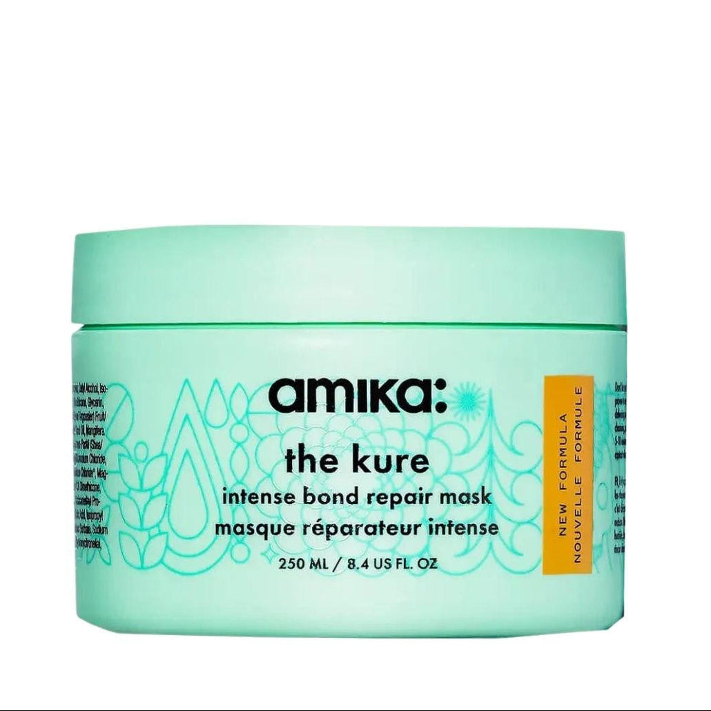 Amika the kure intense bond repair mask jar on a white background