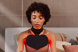 Woman Wearing Red Light Neck and Chest Mask