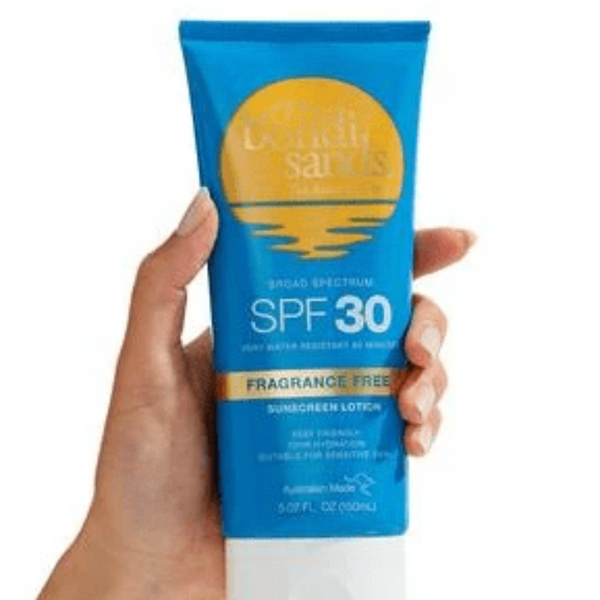 Bondi Sands Sun Lotion SPF30 held in a hand