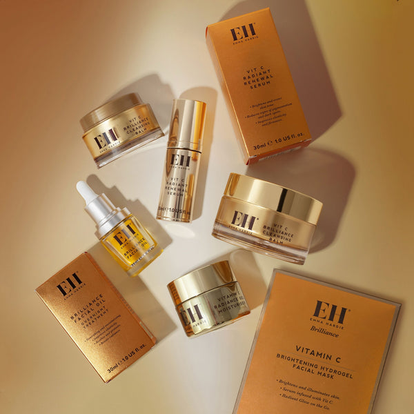 Full range of Emma Hardie Vit C products on a beige background