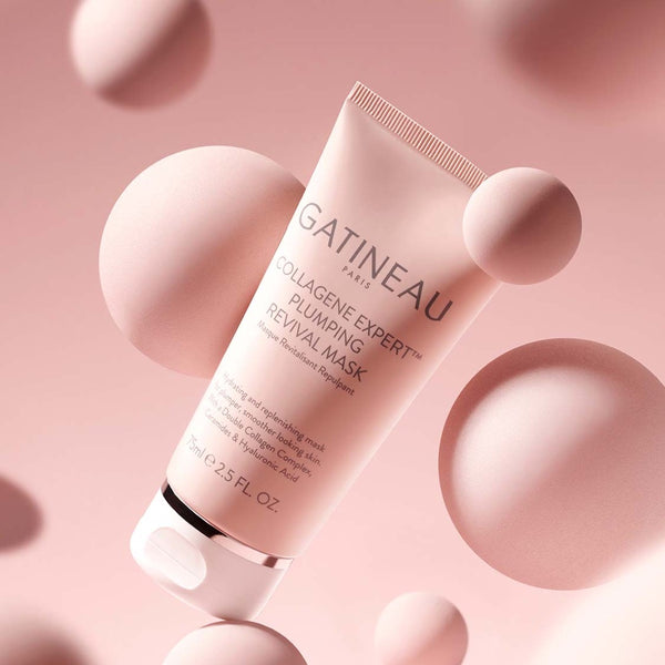 A tube of Gatineau Collagene Expert Plumping Revival Mask with bubbles around it