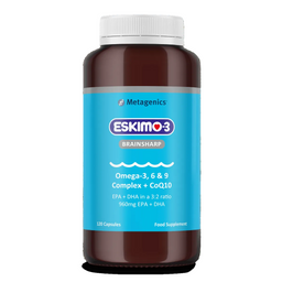 Metagenics Eskimo 3 Brainsharp supplement bottle on a transparent background
