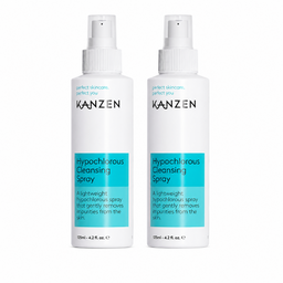Two white Kanzen Hypochlorous Cleansing Spray bottles side by side on a plain white background.