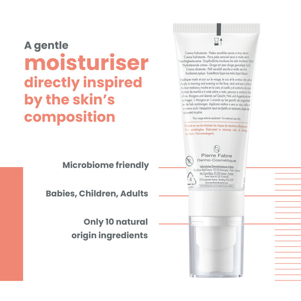 Information: a gentle moisturiser directly inspired by the skins composition, microbiome friendly, babies, children and adults, only 10 natural origin ingredients