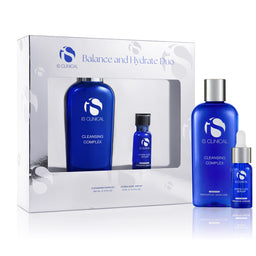 IS Clinical Balance and Hydrate Duo set with blue bottles and a white box on a white background