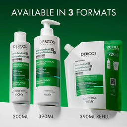 Vichy Dercos Anti-Dandruff Dermatological Shampoo for Normal to Oily Hair, 390ml Refill Pouch
