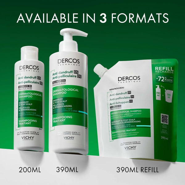 Vichy Dercos Anti-Dandruff Dermatological Shampoo for Normal to Oily Hair, 390ml Refill Pouch