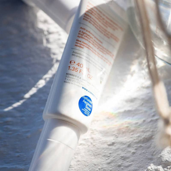 Close up of the KORRES Yoghurt Face Sunscreen SPF50 40ml tube