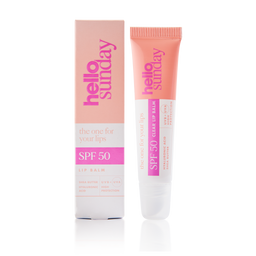 Lip balm packaging with 'hello sunday' branding on a white background